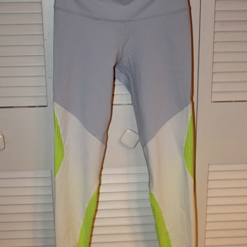 Reebok Lilac and Neon Yellow 7/8 Length Leggings